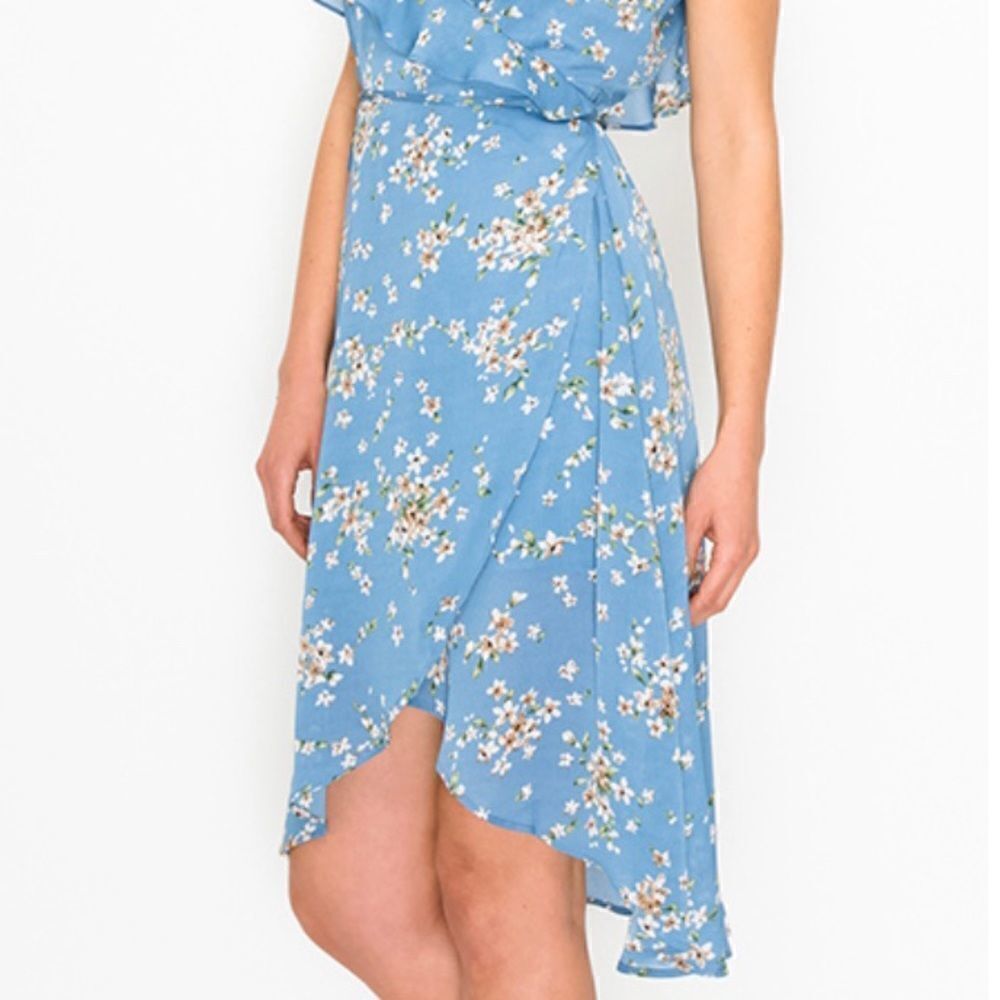 🆕 Blue Floral Wrap Dress Med Lg - Picture 8 of 11